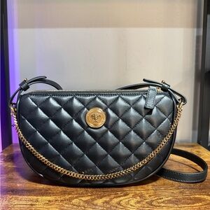 Versace Black Quilted Crossbody Bag with Gold Medallion